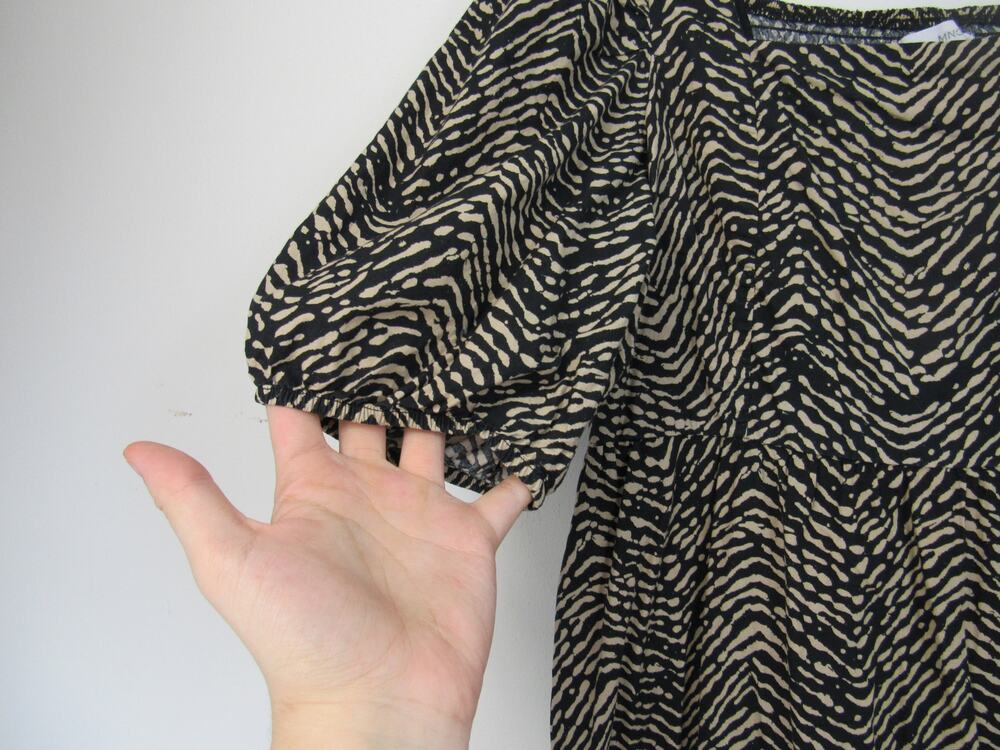 Mango US 10 XL Black White Animal Printed Square Neck Midi Dress Puff Sleeves